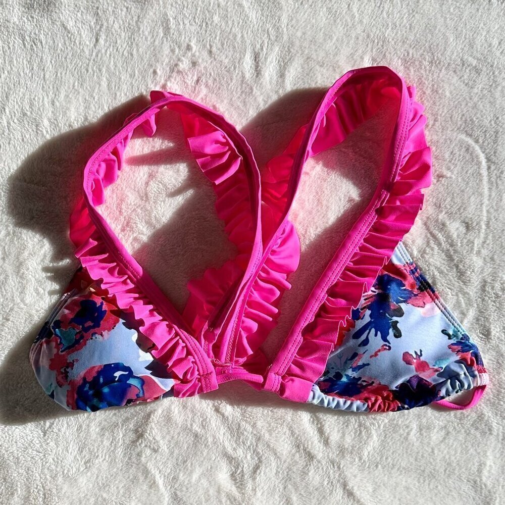 Floral Ruffle Bikini Top - Size: Large - Picture 2 of 5